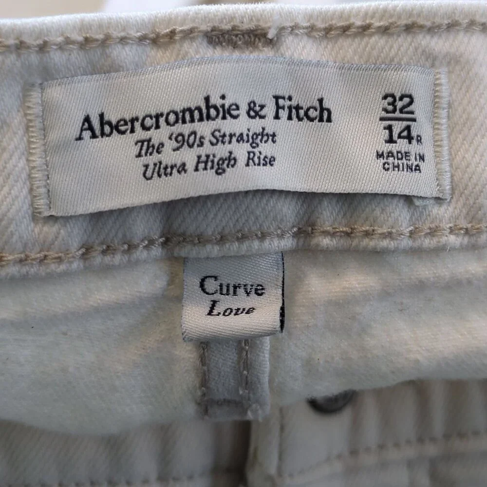Abercrombie & Fitch Women's White Jeans Sz 14 The Straight Curve Love Slit Hem